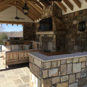 Breakfast bar for pool cabana supplied by Fieldstone Center and installed by The Rock Masonry Company