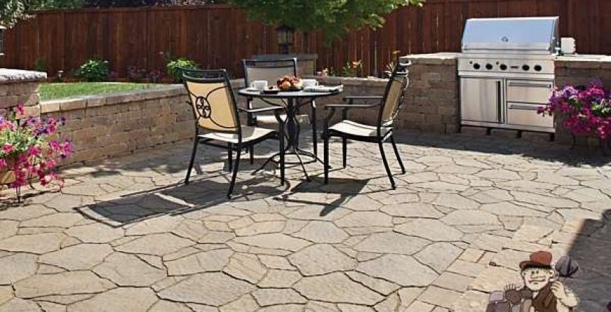 flagstone patio with grill